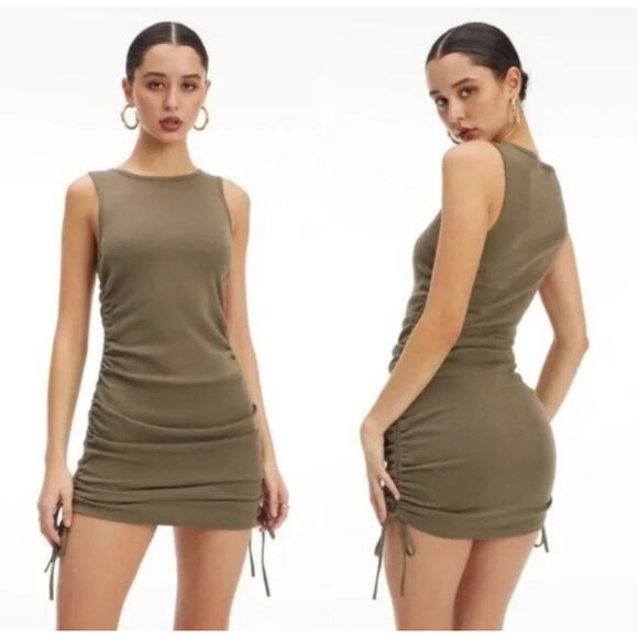 NWT Good American Side Rouched Tank Dress in Sea Turtle 008 Size 4XL - Picture 2 of 7